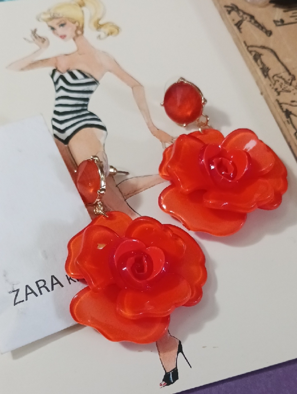 ZARA Orange Resin Rose Drop Earrings